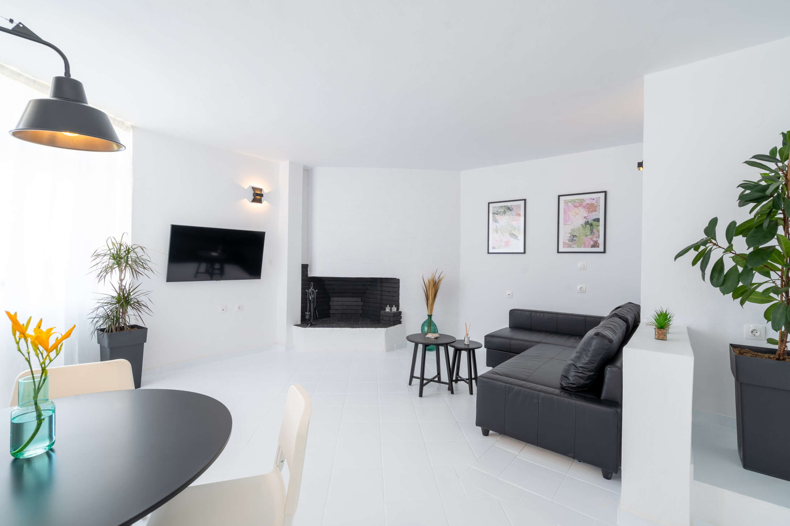 Spacious living room with smart TV